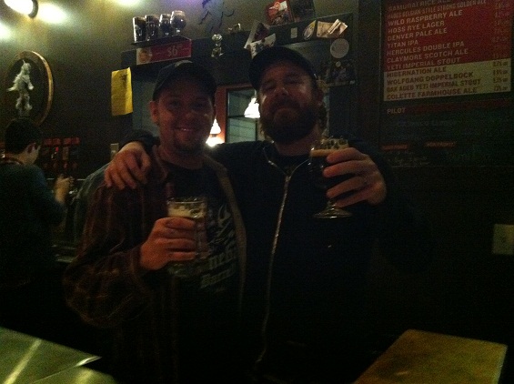 Anders and brewer-slash-metal head Chris Kirk grab a pint in the taproom.