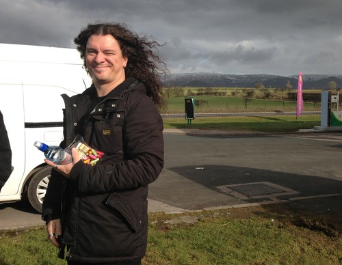 Having a break on our way, Scottish landscapes in the background
