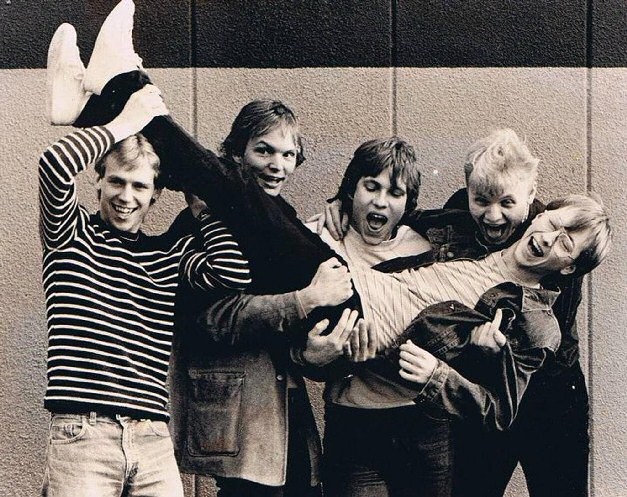 Fredrik (second from left) and Olle (far right) with Tricky Track,  circa mid-1980s