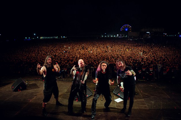 L-R:  Paul Bostaph,  Kerry King, Tom Araya, Gary Holt